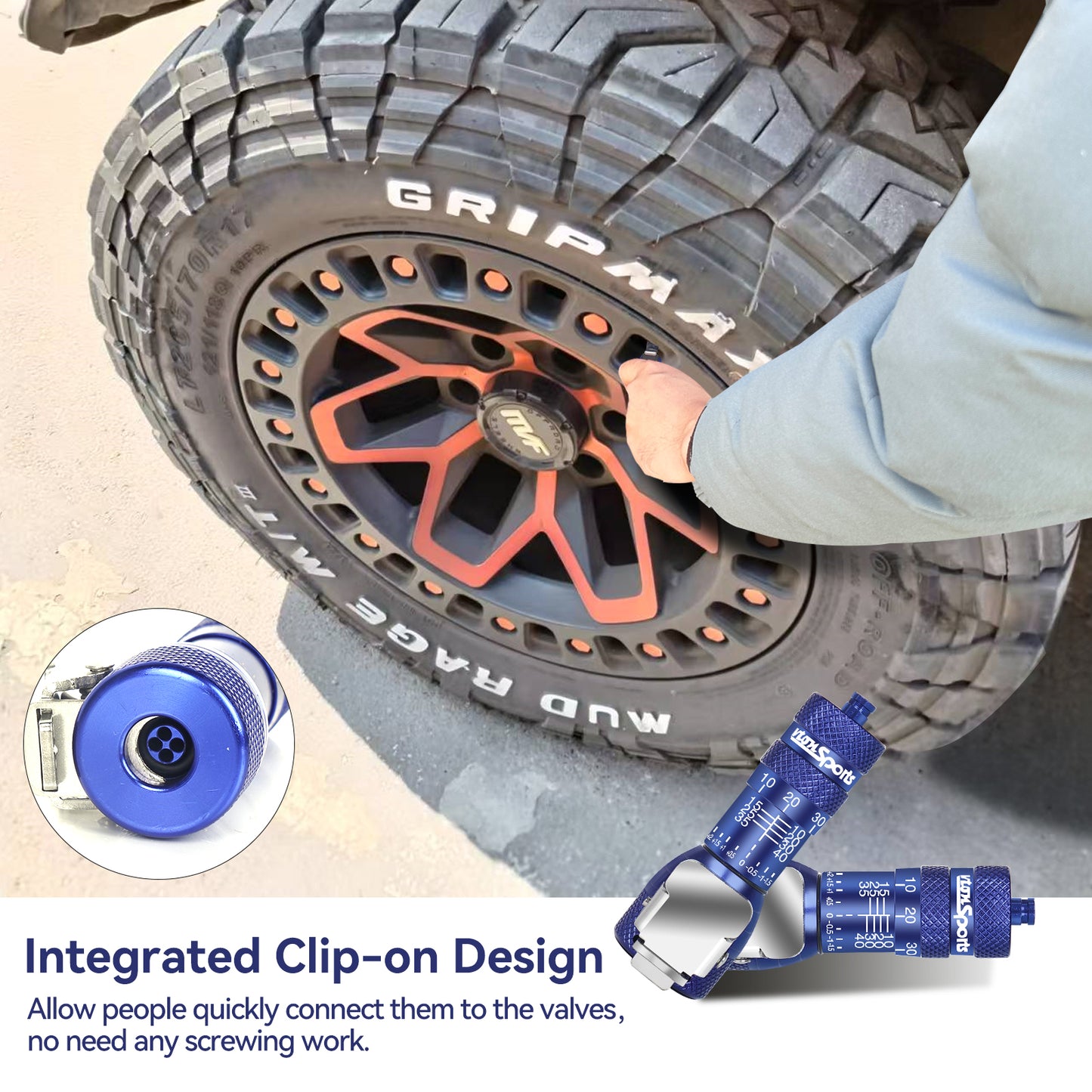 New Integrated Quick Conncet Auto Deflator 6-40 PSI Fully Adjustable - Blue